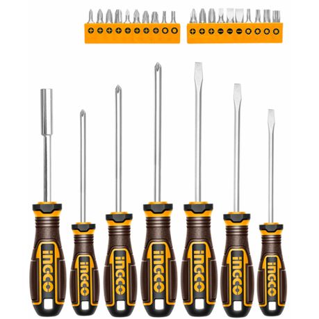 Ingco – Screwdriver & Bits Set 27 Piece (7 SL/PH screwdrivers + 20 tips)