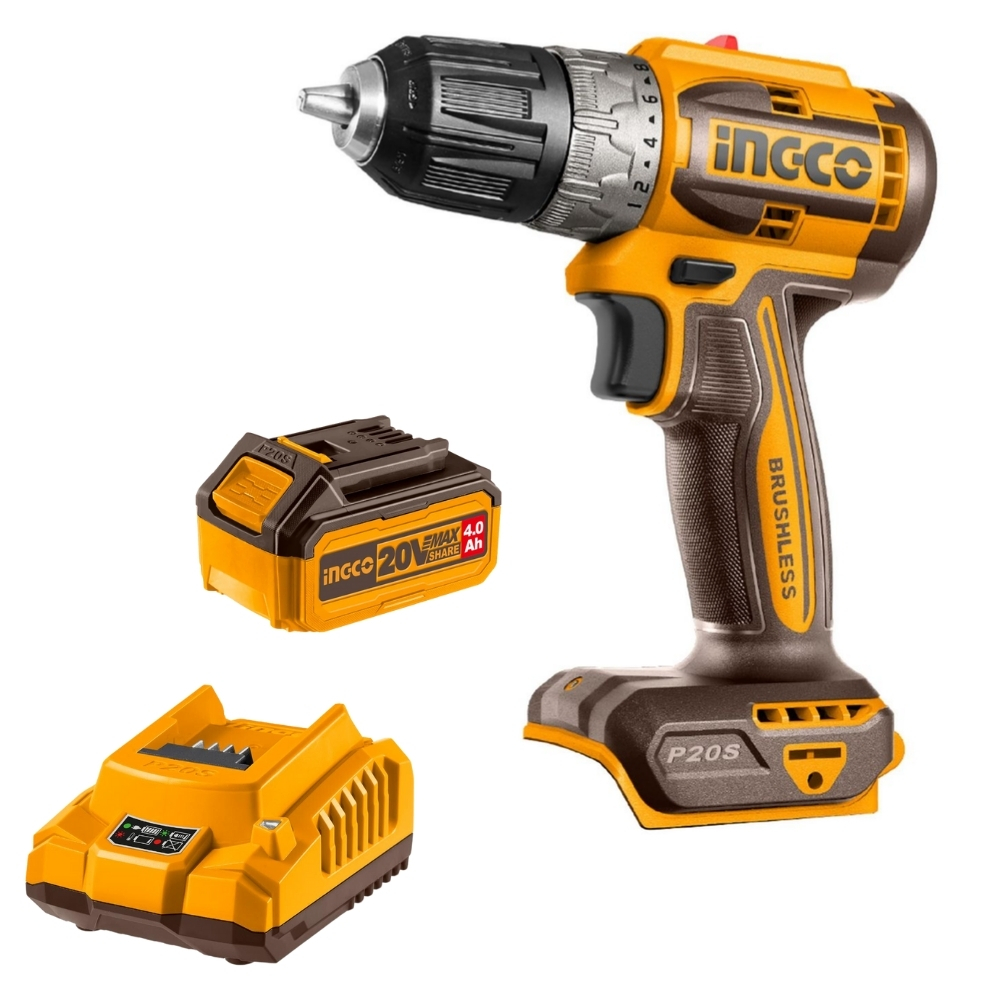Ingco – Lithium-Ion Cordless Drill (20V) with 4.0Ah Battery and Charger