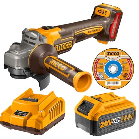 Ingco – Cordless Grinder 1200W with 5.0Ah Battery, Charger & Metal Discs