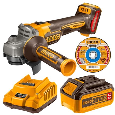 Ingco – Cordless Grinder 1200W with 4.0Ah Battery, Charger & Discs-10Pieces