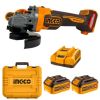 Ingco – Cordless Brushless Angle Grinder with 2 x 4.0Ah Battery and Charger Ingco – Cordless Brushless Angle Grinder with 2 x 4.0Ah Battery and Charger