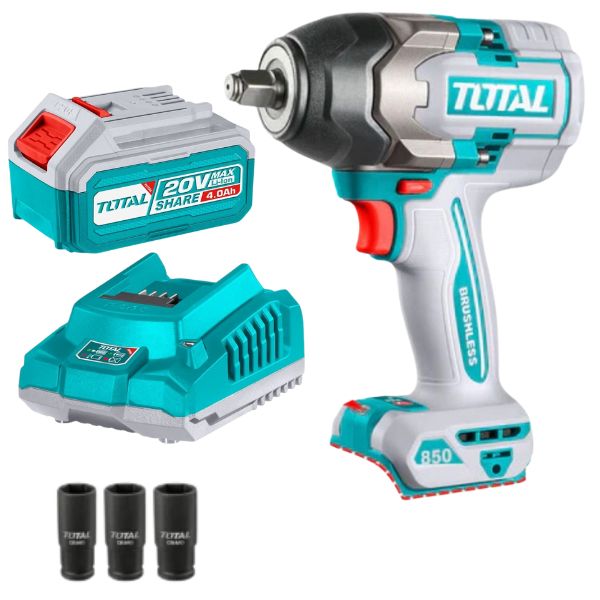 Total Tools – Cordless Impact Wrench (850N) with Battery (4Ah) and Charger