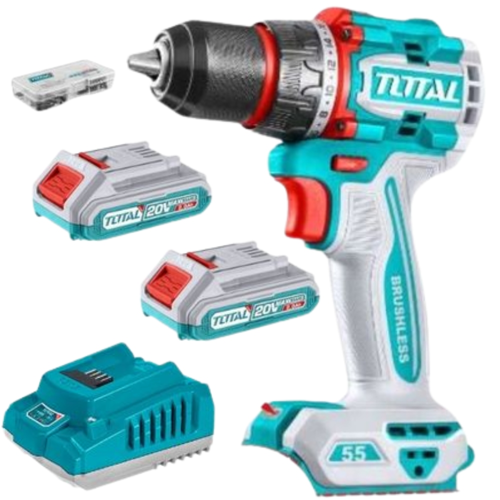 Total Tools – Cordless Impact Drill (20V) with 2x Batteries (2Ah) & Charger