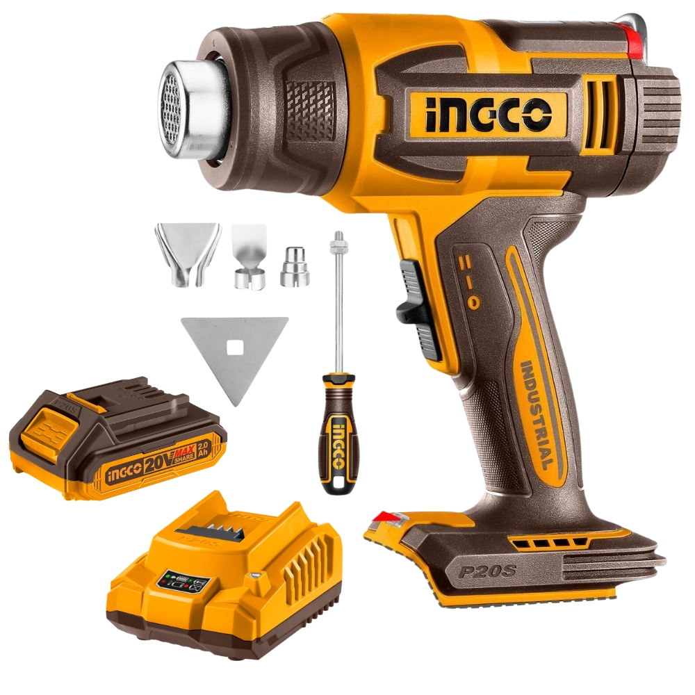 Ingco – Cordless Heat Gun with LCD Display with 2.0Ah Battery & Charger