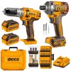 Ingco – Cordless Impact Driver and Drill with 4Ah Batteries, Charger & Bits Ingco – Cordless Impact Driver and Drill with 4Ah Batteries, Charger & Bits