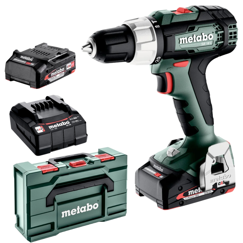 Metabo – Cordless Hammer Drill (SB 18 L) with 2 x 2Ah Batteries & Charger