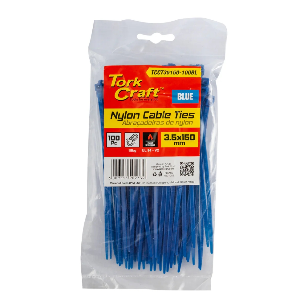 Tork Craft – Nylon Cable Ties 3.5mm X 150mm Blue – 100 Pieces