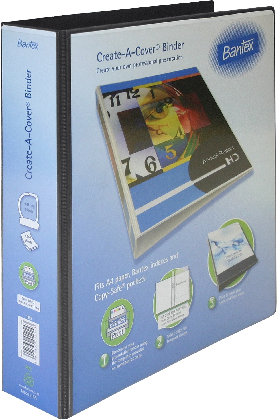 Bantex Create-A-Cover 4 D-Ring A4 50mm Ring Binder – Black – Black