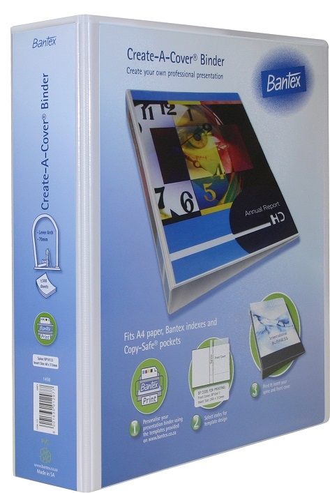 Bantex Create-A-Cover A4 70mm Lever Arch File – White