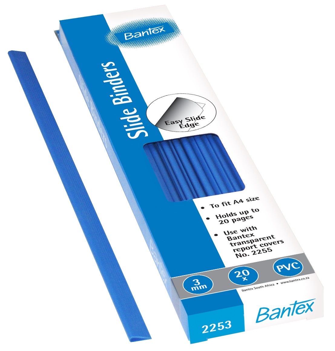 Bantex Slide Grips A4 3mm Spine – Black (20 Pack) – Blue