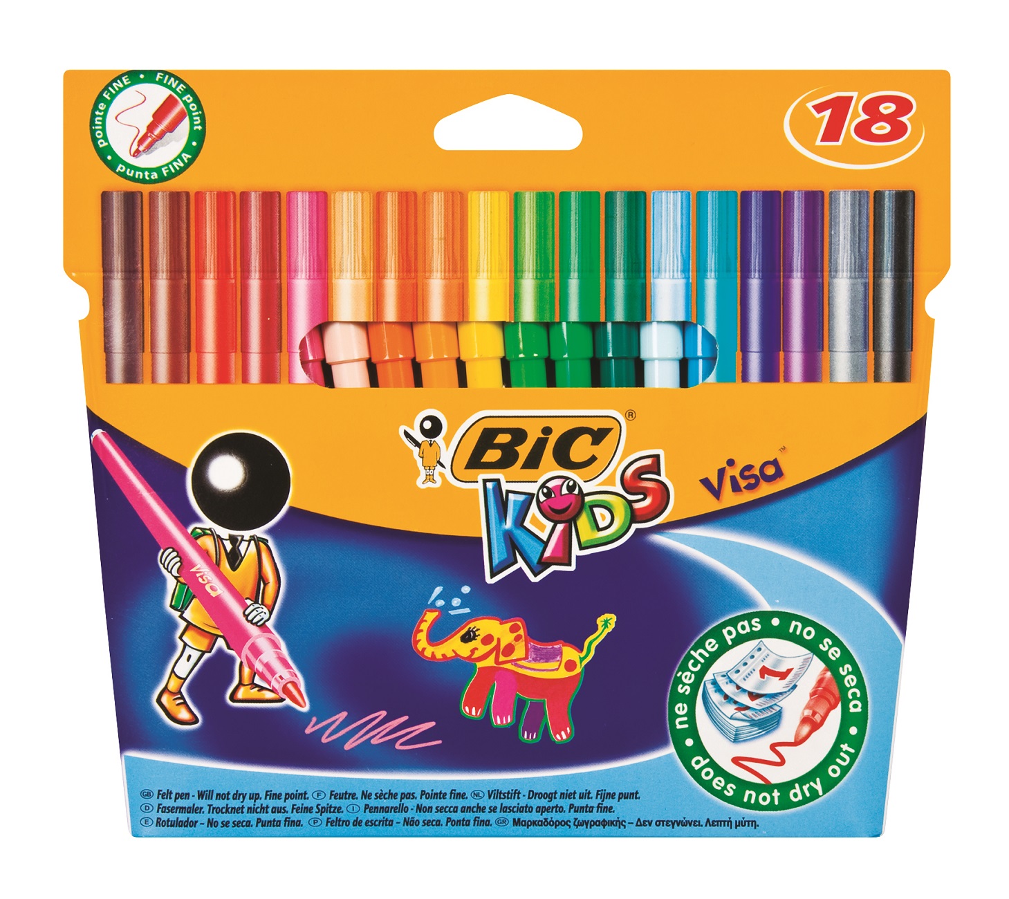 BIC Kids Visa Fine Felt Tip Felt Tip Pens – Assorted Colours, Pack of 18