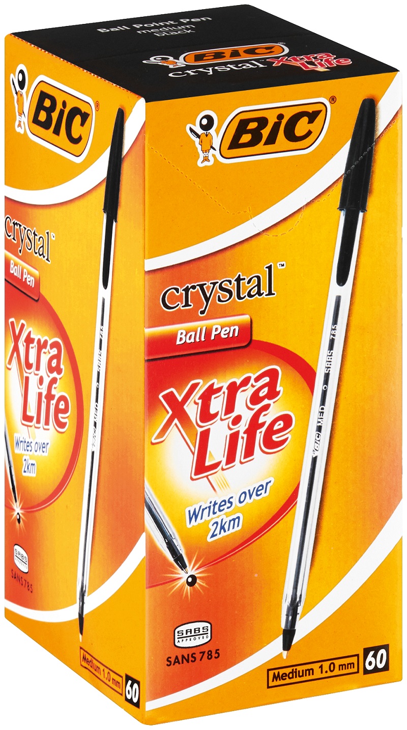BIC Crystal Medium Xtra Life Ballpoint Pens, Black (Box of 60)