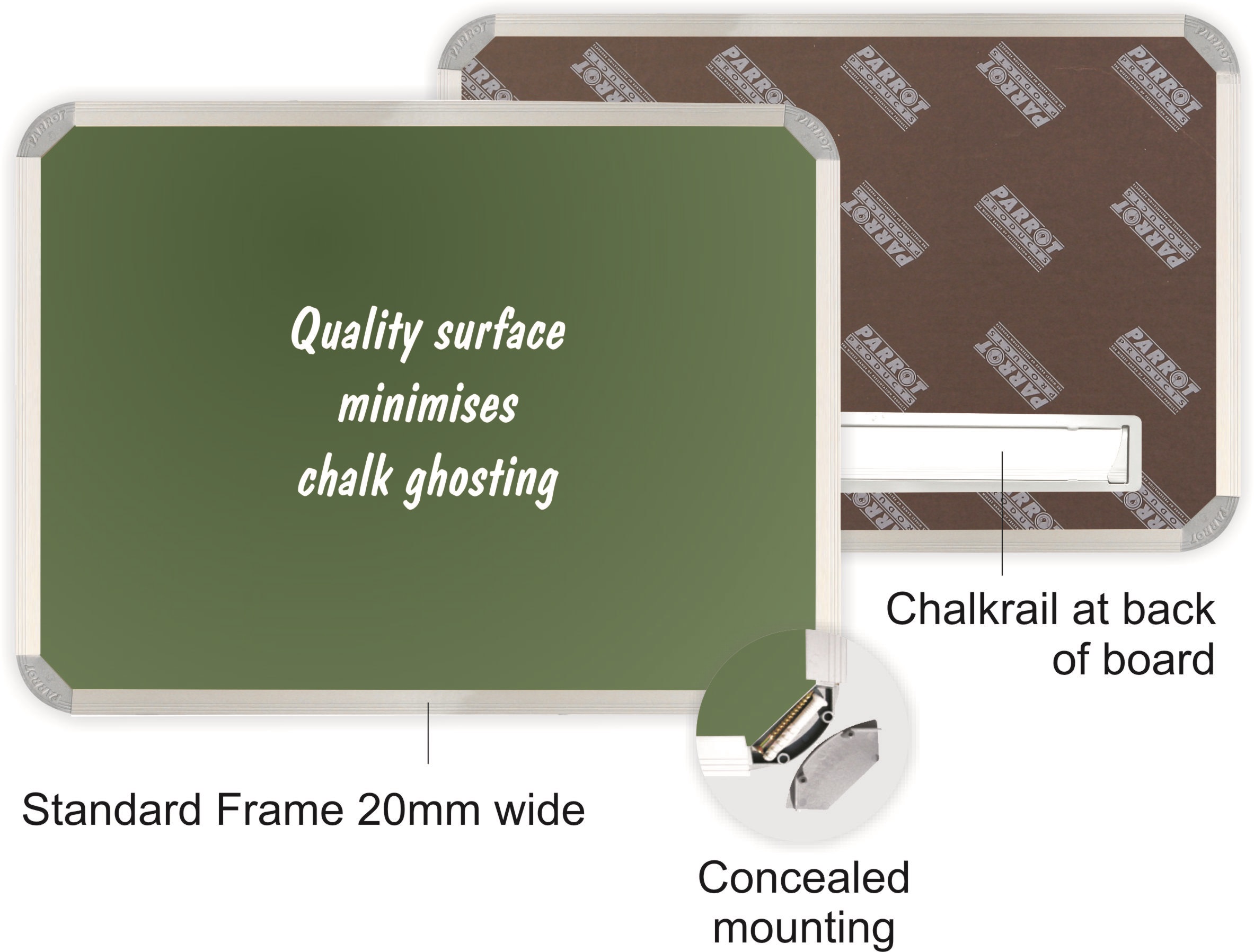 Parrot Chalk Board Aluminium Frame – Non-Magnetic (1800 x 1200mm)