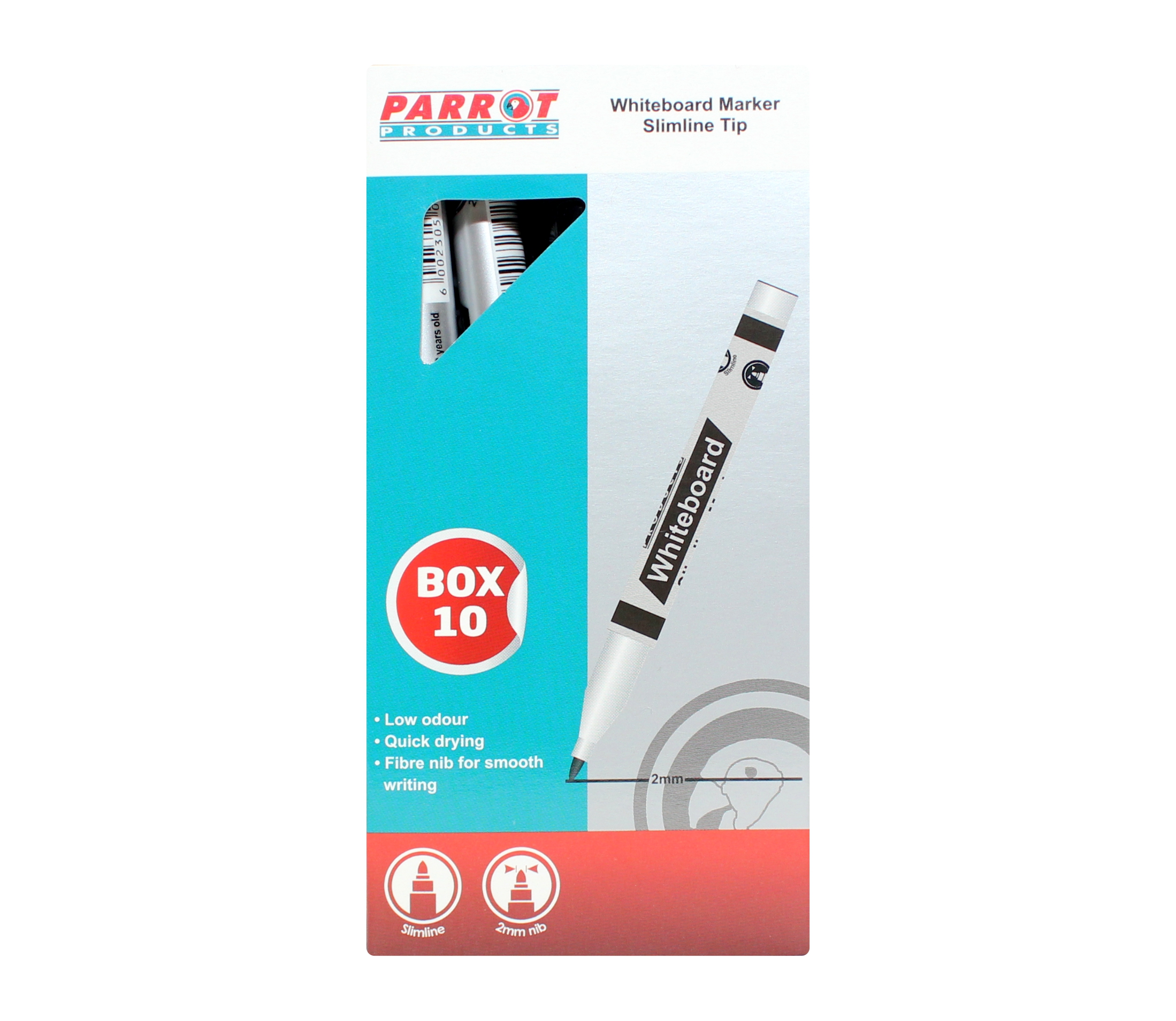Parrot Products Whiteboard Markers (10 Markers – Slimline Tip – Black)