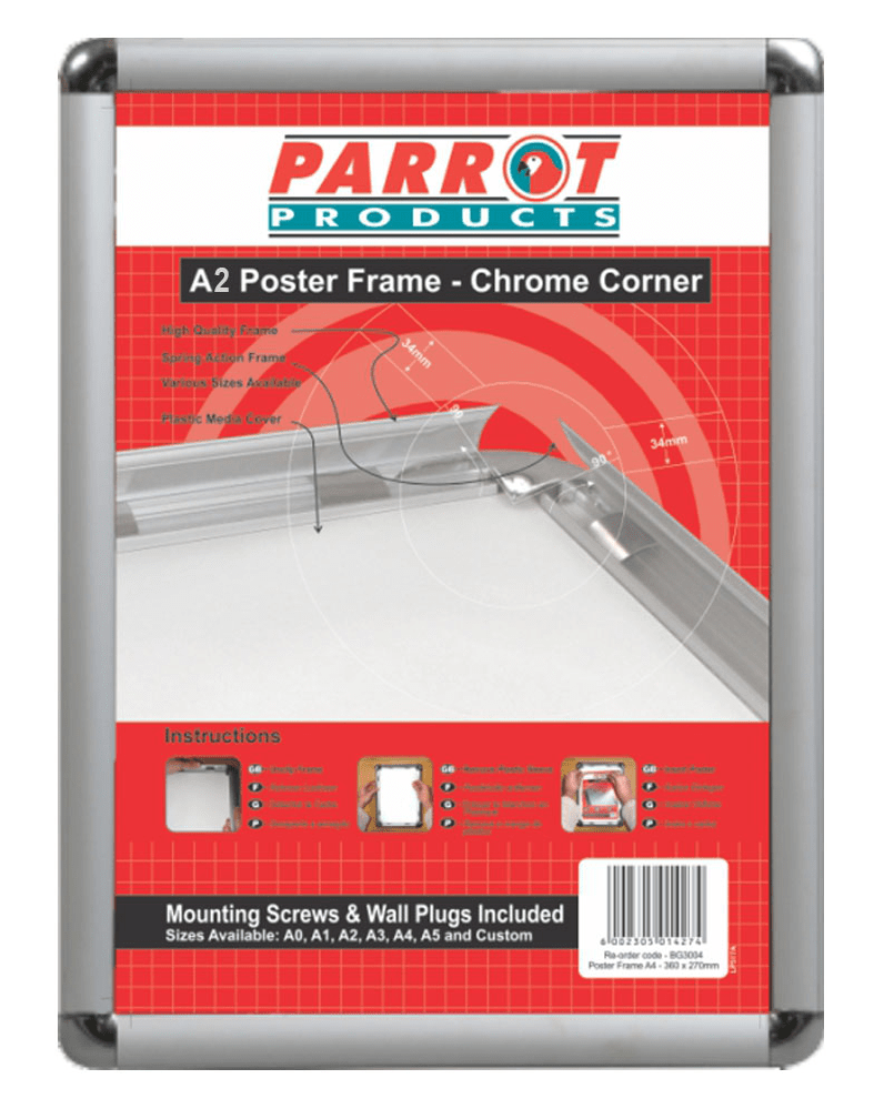 Parrot Poster Frame – Aluminium with Chrome Corners – A2