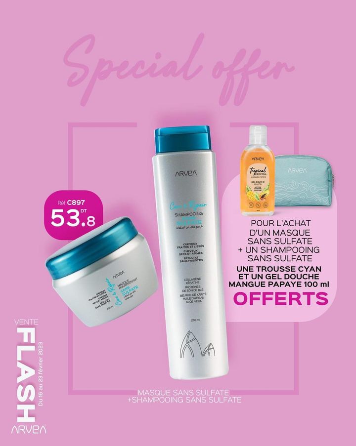 Enrichie en collagène, kératine et protéines de blé, la gamme capillaire Care And Repair sans sulfate ARVEA, a été conçue spécia… Enrichie en collagène, kératine et protéines de blé, la gamme capillaire Care And Repair sans sulfate ARVEA, a été conçue spécia…