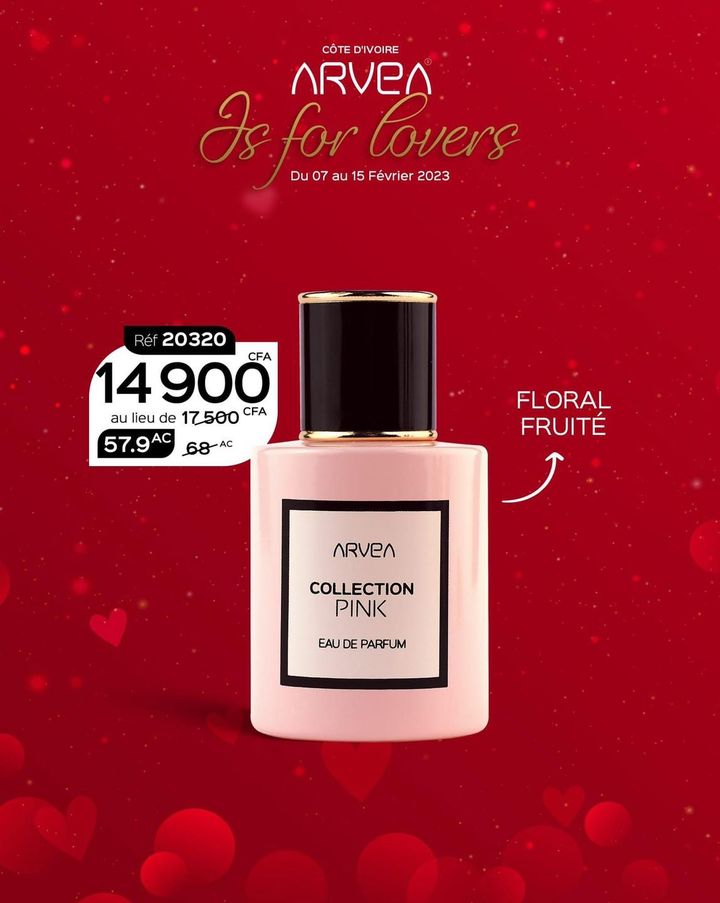 Intensément féminine, aux notes florales fruitées, Pink Collection de chez ARVEA est la fragrance iconique qui réveille vos sens… Intensément féminine, aux notes florales fruitées, Pink Collection de chez ARVEA est la fragrance iconique qui réveille vos sens…