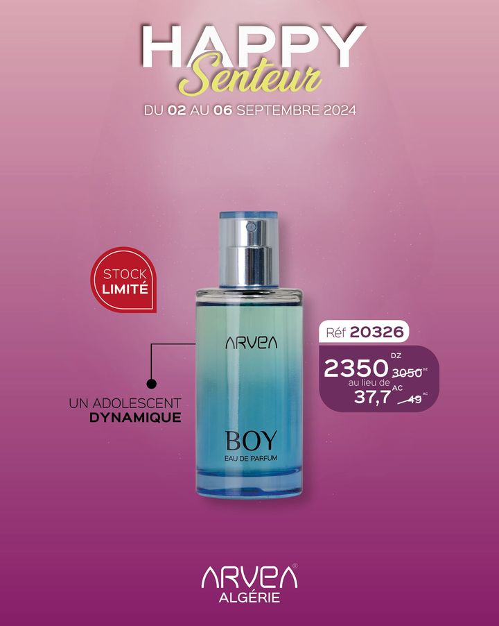 Le Parfum BOY hespéridé boisé de ARVEA est la fragrance masculine qui procure aux jeunes adolescents une sensation de bien-être ... Le Parfum BOY hespéridé boisé de ARVEA est la fragrance masculine qui procure aux jeunes adolescents une sensation de bien-être ...