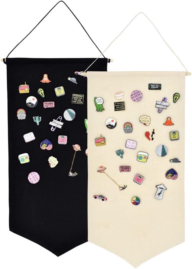 Wall Hanging Brooch Jewelry Storage Case Canvas Display Stand Enamel Pin Display Banner Holder Earrings Necklace Glitter Pin Collection Organizer (Black+Burlywood) Wall Hanging Brooch Jewelry Storage Case Canvas Display Stand Enamel Pin Display Banner Holder Earrings Necklace Glitter Pin Collection Organizer (Black+Burlywood)