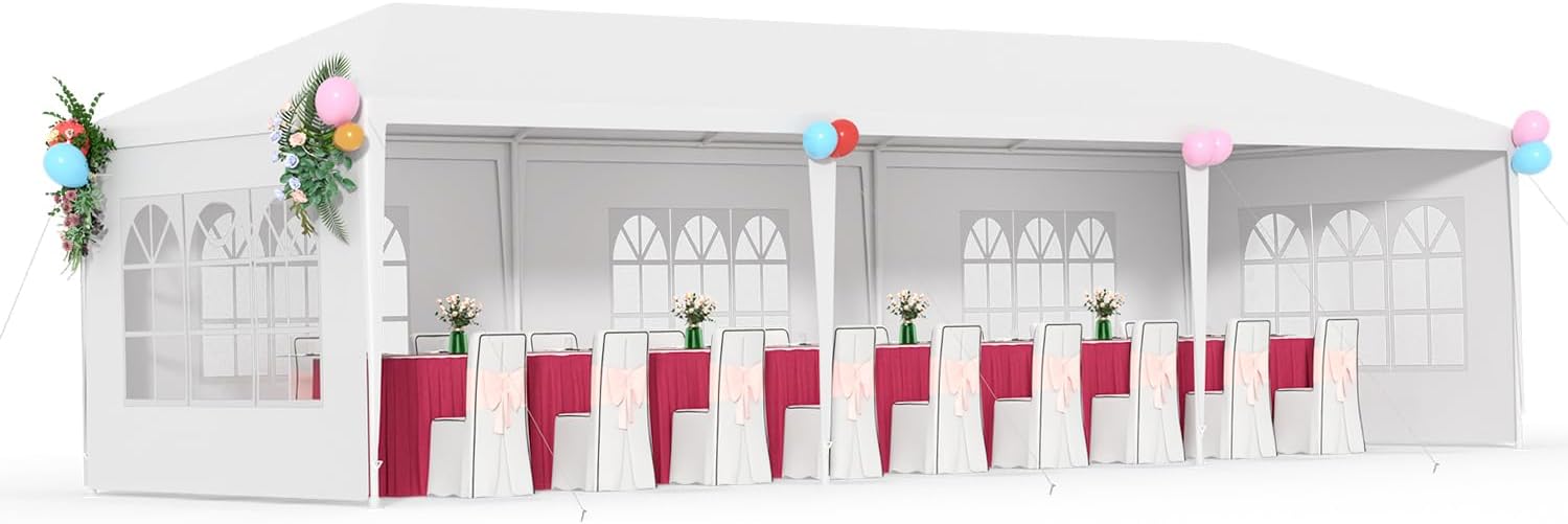 10’ x 30’ Party Tent Portable Outdoor Canopy Tent Sturdy Pop Up Gazebo with 5 Removable Walls Easy Assembly Outdoor Tents for Parties Wedding Event Backyard Patio, White 10’ x 30’ Party Tent Portable Outdoor Canopy Tent Sturdy Pop Up Gazebo with 5 Removable Walls Easy Assembly Outdoor Tents for Parties Wedding Event Backyard Patio, White