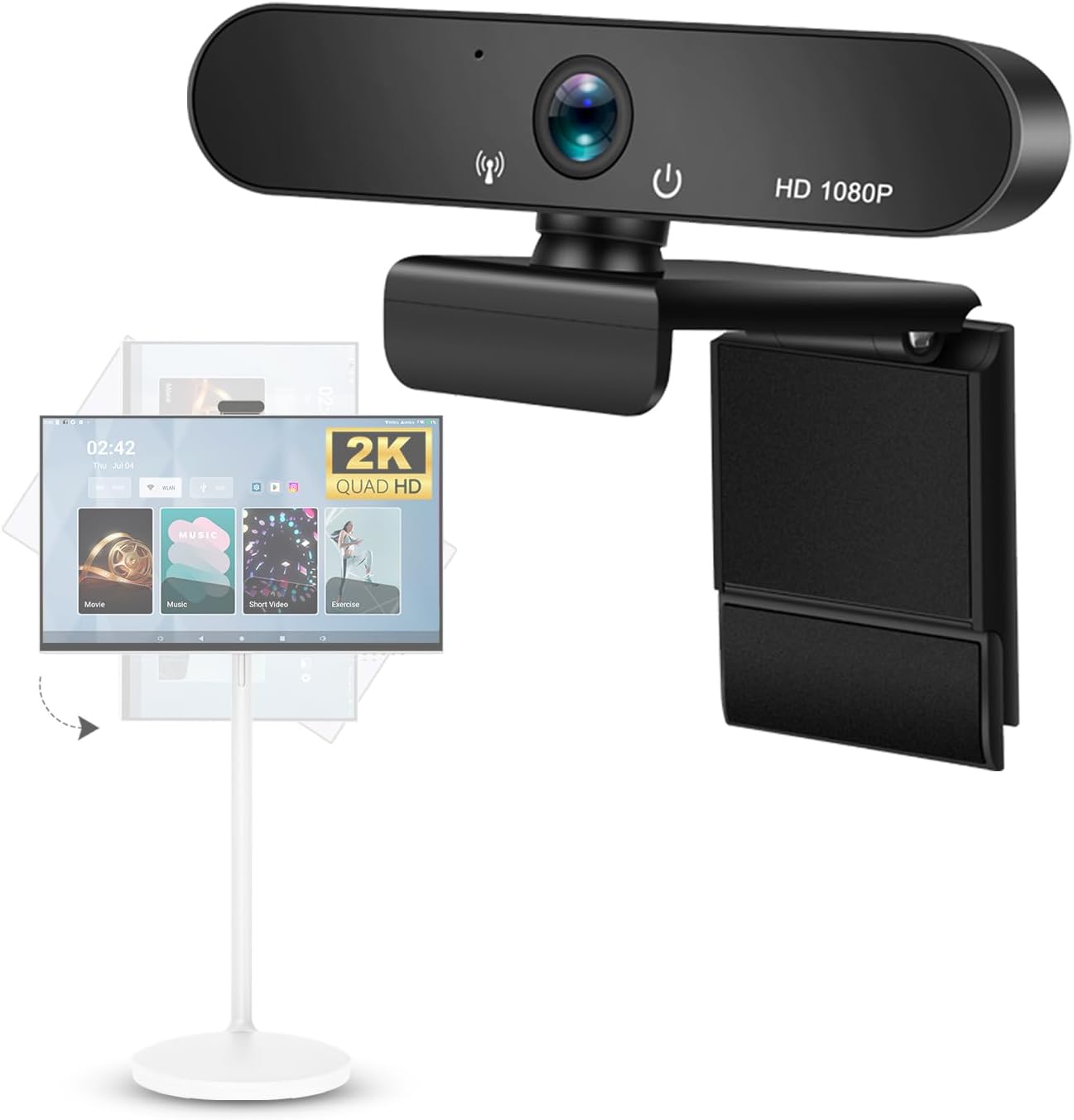 1080p Monitor Webcam HD, Portable Smart Monitor Webcam, PC Desktop or Monitor Webcam Rolling Monitor on Wheels for Video Calling, Recording, Conferencing, Gaming 1080p Monitor Webcam HD, Portable Smart Monitor Webcam, PC Desktop or Monitor Webcam Rolling Monitor on Wheels for Video Calling, Recording, Conferencing, Gaming