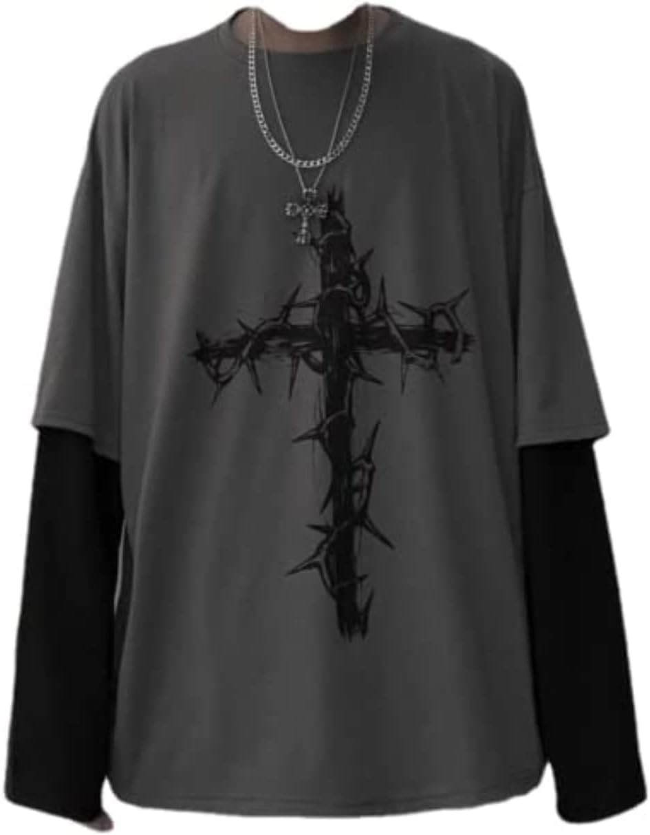 Goth Shirt Gothic Shirt Fake Two-Piece Alternative Clothing Goth Long Sleeve Top Grunge Clothes Goth Shirt Gothic Shirt Fake Two-Piece Alternative Clothing Goth Long Sleeve Top Grunge Clothes