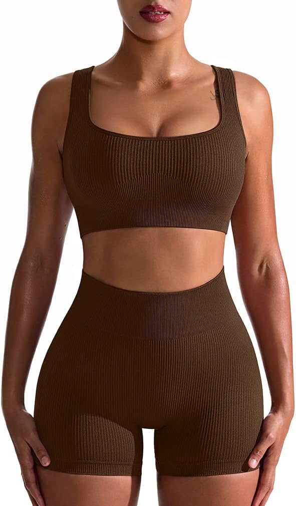 OQQ Workout Outfits for Women 2 Piece Seamless Ribbed High Waist Leggings with Sports Bra Exercise Set… OQQ Workout Outfits for Women 2 Piece Seamless Ribbed High Waist Leggings with Sports Bra Exercise Set…