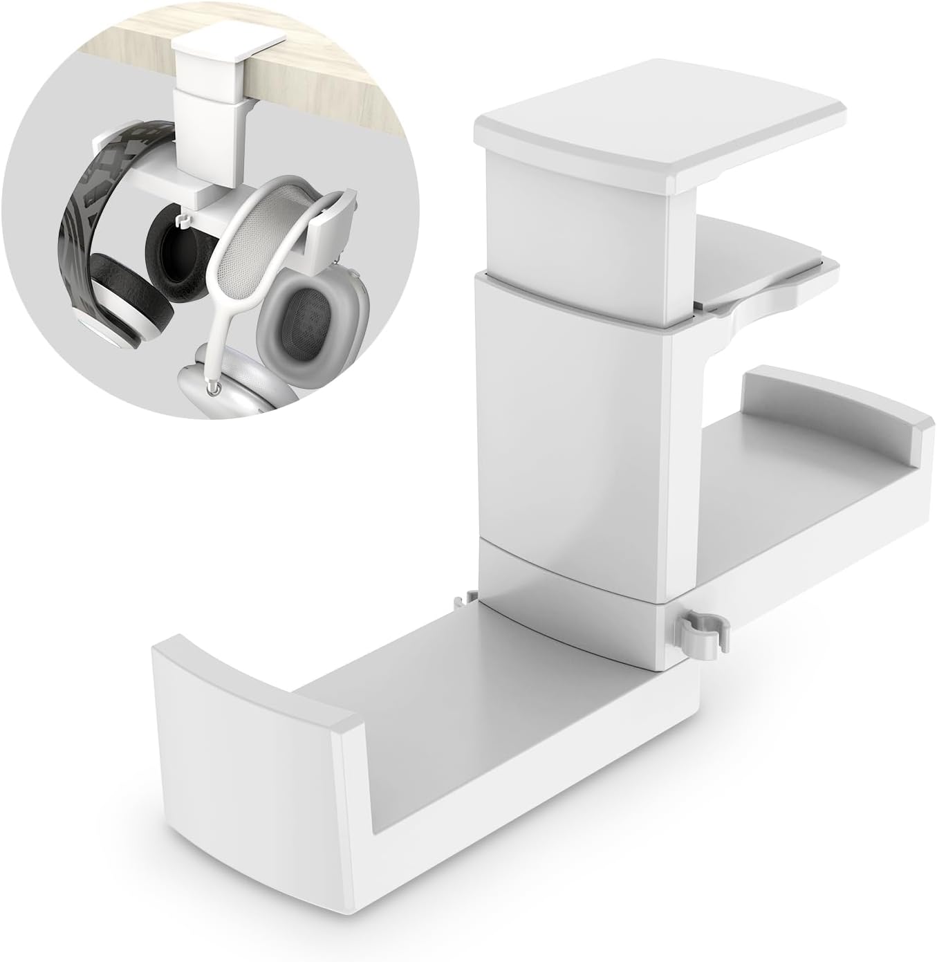Dual Headphone Stand Holder – EURPMASK 2 in 1 PC Gaming Headset Hooks, 360 Degree Rotating Headphone Hanger with Adjustable Clamp & Cable Clip Organizer, Headset Mount Under Desk Earphone Clamp-White Dual Headphone Stand Holder – EURPMASK 2 in 1 PC Gaming Headset Hooks, 360 Degree Rotating Headphone Hanger with Adjustable Clamp & Cable Clip Organizer, Headset Mount Under Desk Earphone Clamp-White