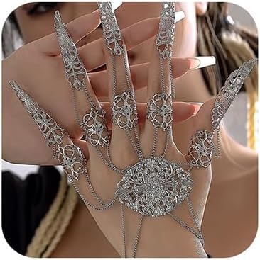 Octwine Pack of 1 Punk Ancient Queen Finger Nails Tip Claw Bracelet Belly Dance Hand Chain Cosplay Costume Jewelry for Women (Silver) Octwine Pack of 1 Punk Ancient Queen Finger Nails Tip Claw Bracelet Belly Dance Hand Chain Cosplay Costume Jewelry for Women (Silver)