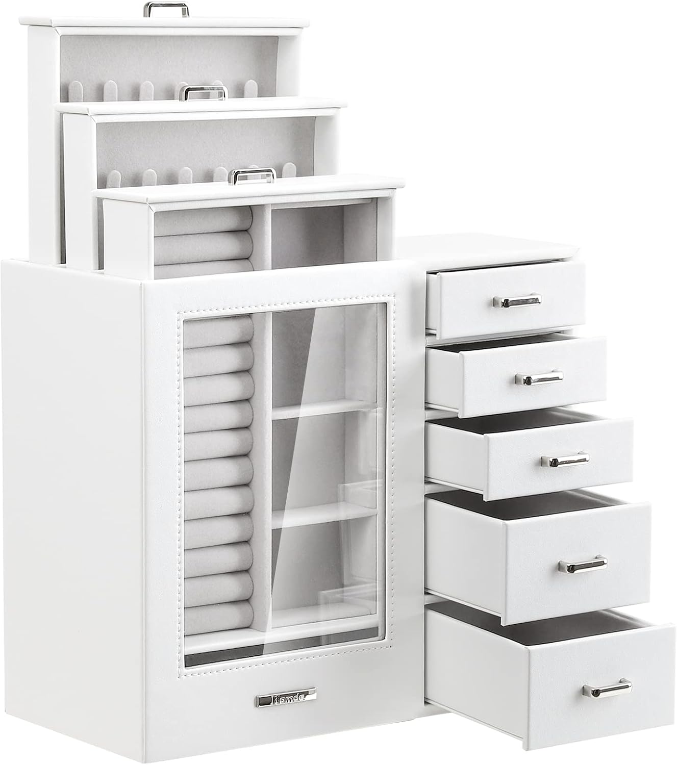 Homde Large Jewelry Box/Organizer/Case with Glass Window, Drawers for Necklaces Earrings Rings Bracelets Watches Gift for Women Girls Homde Large Jewelry Box/Organizer/Case with Glass Window, Drawers for Necklaces Earrings Rings Bracelets Watches Gift for Women Girls