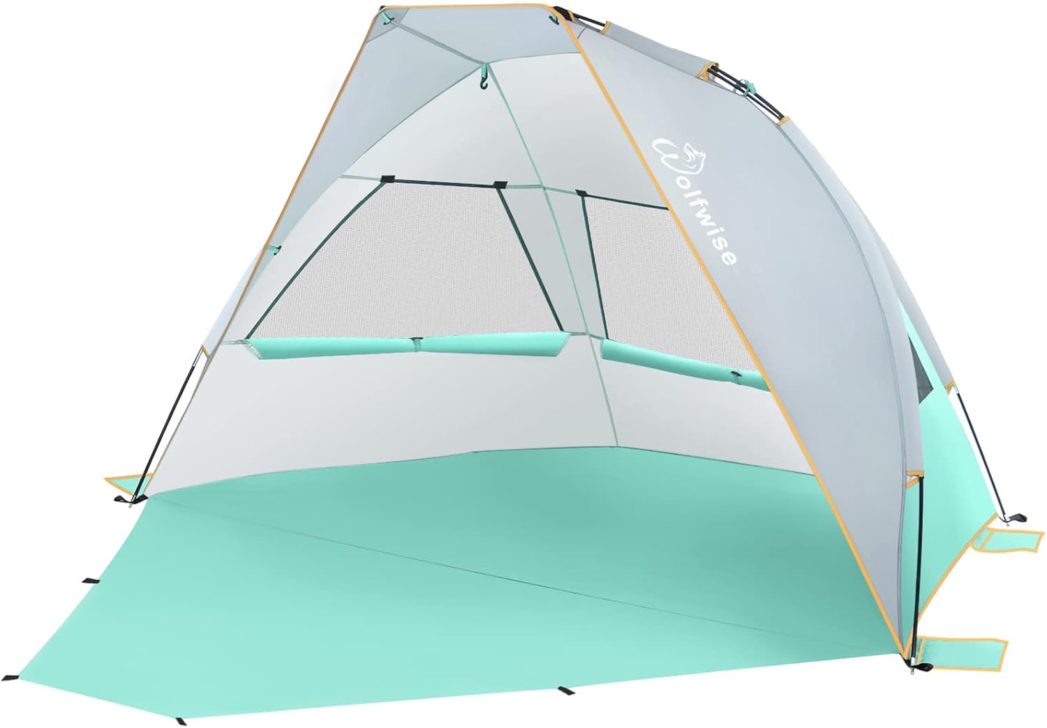 WolfWise 2-3 Person Portable Beach Tent UPF 50+ Sun Shade Canopy Umbrella with Extendable Floor, Mint Green WolfWise 2-3 Person Portable Beach Tent UPF 50+ Sun Shade Canopy Umbrella with Extendable Floor, Mint Green
