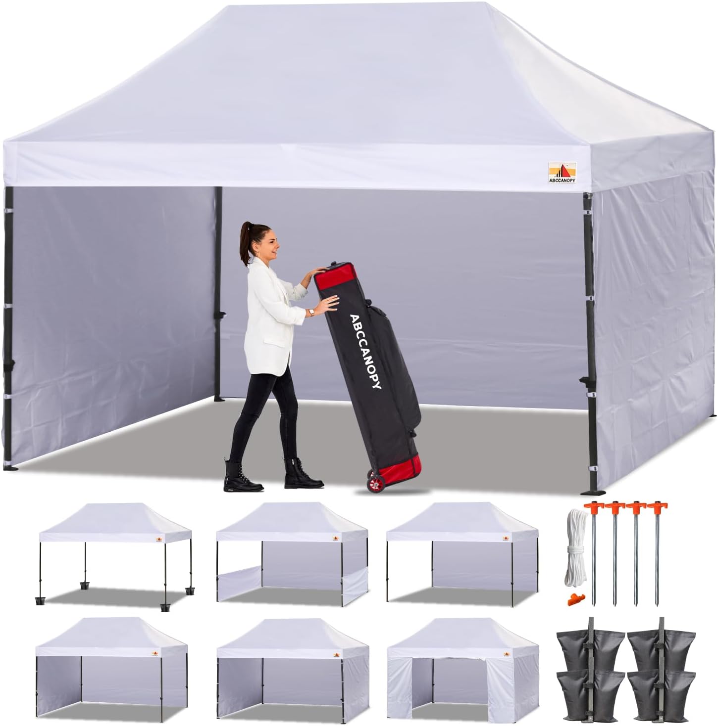 ABCCANOPY Heavy Duty Easy Pop up Canopy Tent with Sidewalls 10×15, White ABCCANOPY Heavy Duty Easy Pop up Canopy Tent with Sidewalls 10×15, White