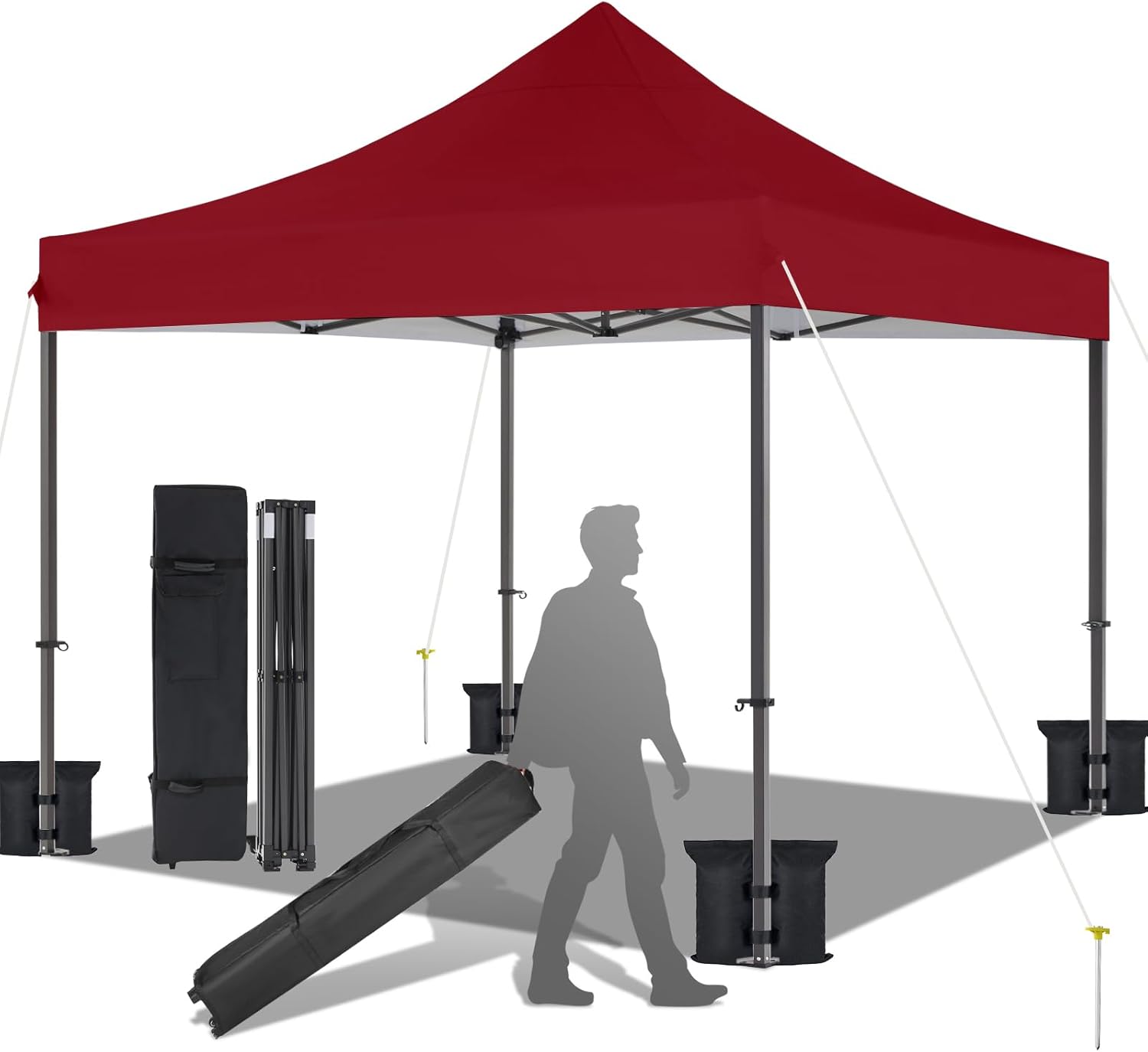 10×10 Canopy Tent with Wheeled Bag, Commercial Portable Pop Up Canopy Tent, Easy Set Up, 4 Stakes & 4Sandbags & 4 Ropes, Waterproof Outdoor Canopies for Market, Parties, Red 10×10 Canopy Tent with Wheeled Bag, Commercial Portable Pop Up Canopy Tent, Easy Set Up, 4 Stakes & 4Sandbags & 4 Ropes, Waterproof Outdoor Canopies for Market, Parties, Red