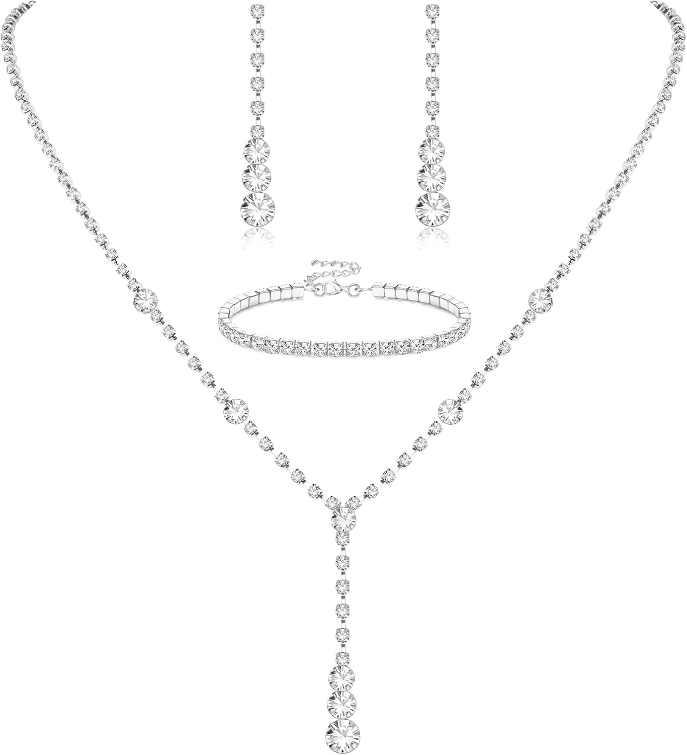 Jstyle Silver Jewelry Set for Women Rhinestone Crystal Necklace Drop Earrings Link Bangle Bracelet Bridal Wedding Jewelry Sets for Brides Bridemaid Prom Costume Accessories Jstyle Silver Jewelry Set for Women Rhinestone Crystal Necklace Drop Earrings Link Bangle Bracelet Bridal Wedding Jewelry Sets for Brides Bridemaid Prom Costume Accessories