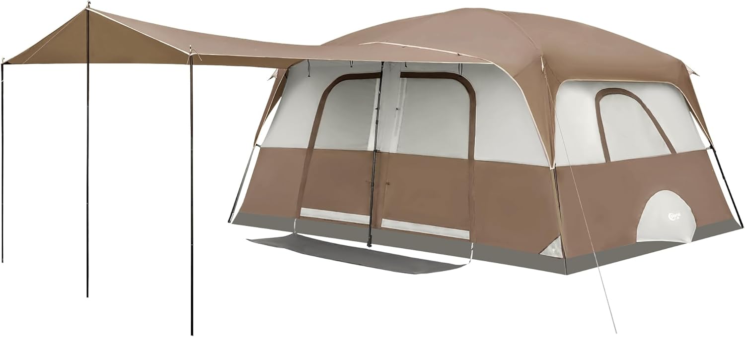 PORTAL 10 Person Camping Tent with Porch, Big Family Cabin Tent with 2 Rooms, 2 Doors, 2 Ground Vents, 6 Large Mesh Windows, Divided Curtain for Camping, Outdoor, Traveling, Water Resistant PORTAL 10 Person Camping Tent with Porch, Big Family Cabin Tent with 2 Rooms, 2 Doors, 2 Ground Vents, 6 Large Mesh Windows, Divided Curtain for Camping, Outdoor, Traveling, Water Resistant