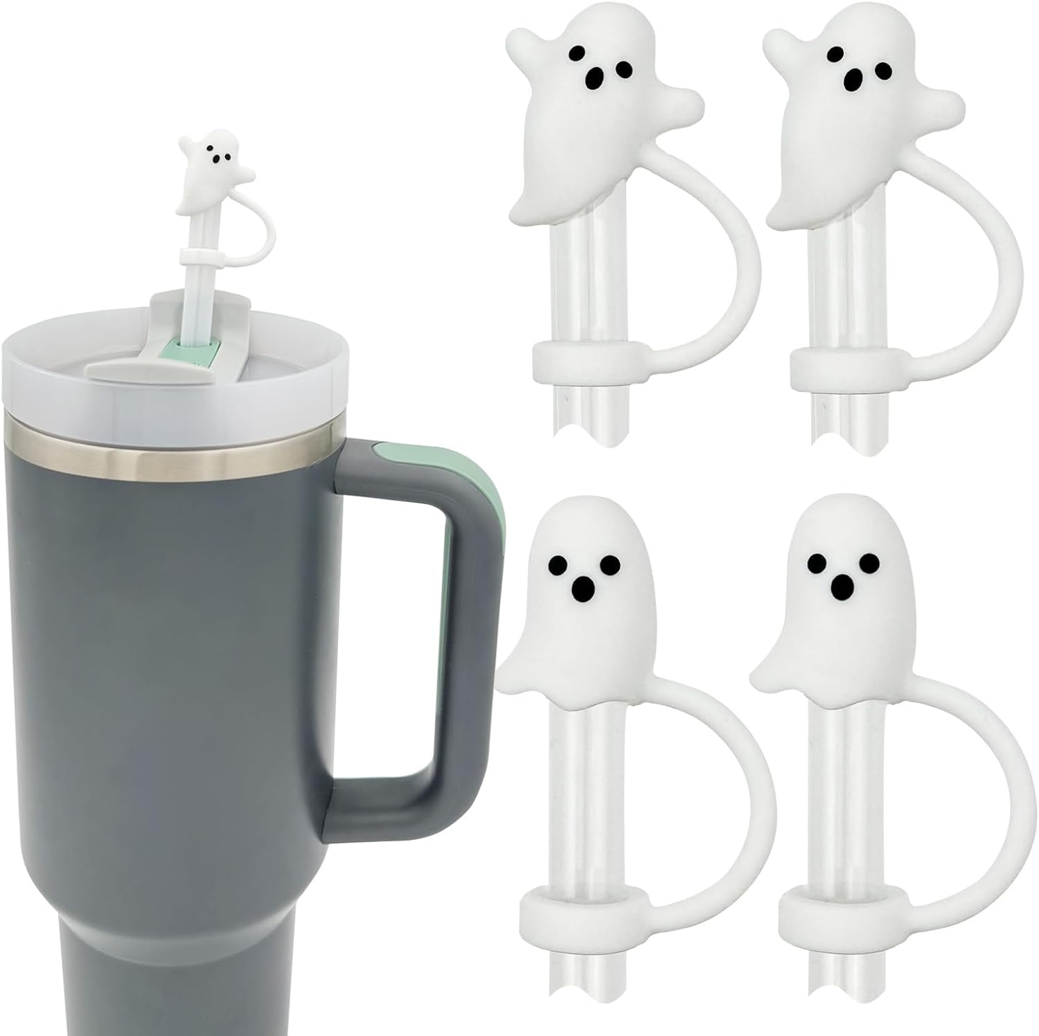 Cute Ghost Straw Covers Cap Compatible with Stanley Cup 30 40 oz, 4PCS Silicone Reusable Drinking Straw Topper Including 2 styles, Funny Tumbler Accessories Perfect Halloween Decorations Cute Ghost Straw Covers Cap Compatible with Stanley Cup 30 40 oz, 4PCS Silicone Reusable Drinking Straw Topper Including 2 styles, Funny Tumbler Accessories Perfect Halloween Decorations