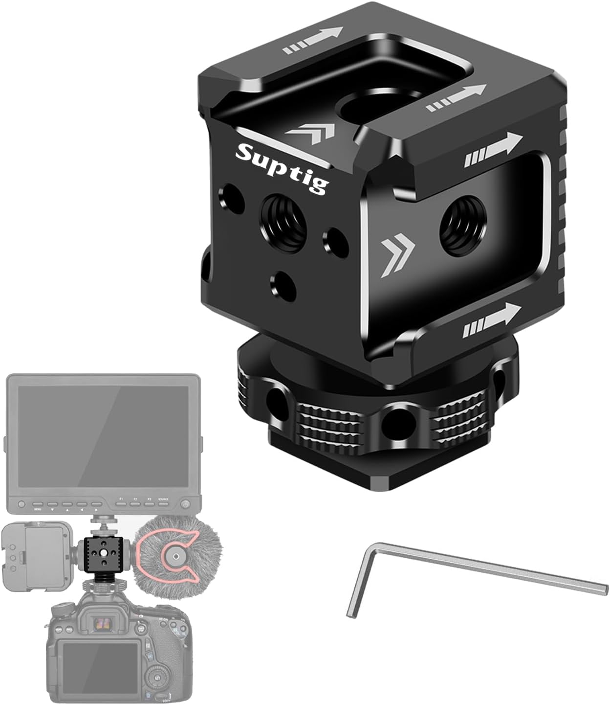 Suptig 3 Port Cold Shoe Mount with 1/4″-20 Thread for Camera Cage Flash LED Monitor Microphone etc. Suptig 3 Port Cold Shoe Mount with 1/4″-20 Thread for Camera Cage Flash LED Monitor Microphone etc.