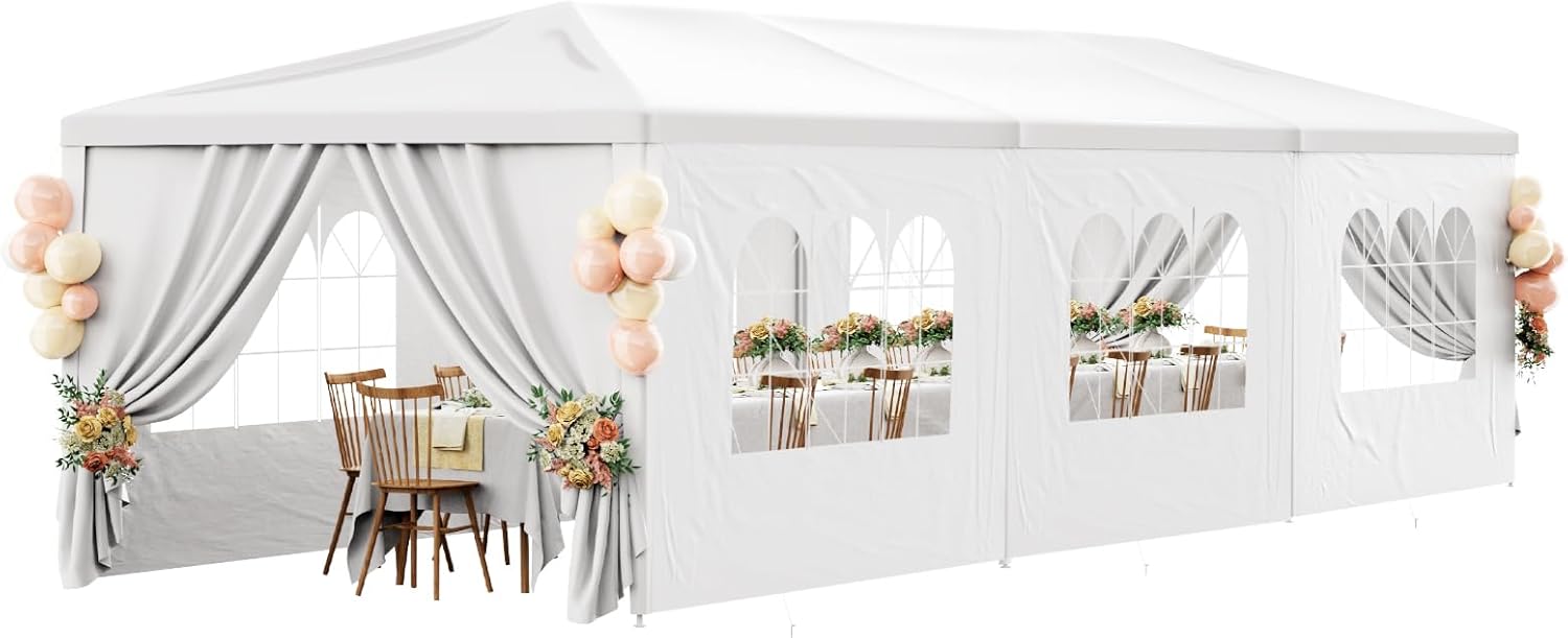 10×30 Outdoor Party Tent White Tents for Parties Heavy Duty Canopy Tent Patio Gazebo Shelter with 8 Removable Sidewalls Wedding BBQ Events Tent for Birthday Graduation Backyard Garden 10×30 Outdoor Party Tent White Tents for Parties Heavy Duty Canopy Tent Patio Gazebo Shelter with 8 Removable Sidewalls Wedding BBQ Events Tent for Birthday Graduation Backyard Garden