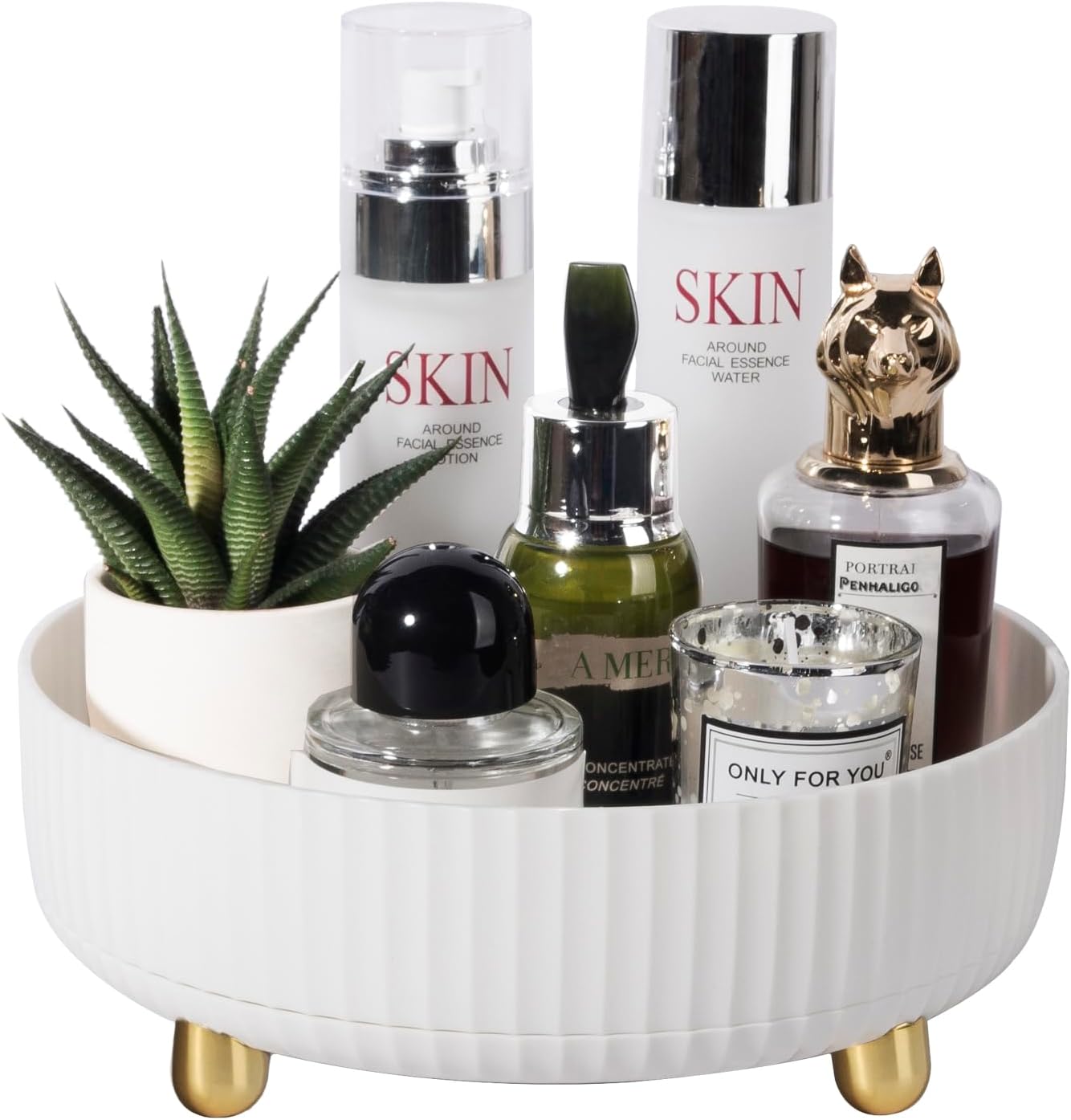 Anyoifax Makeup Perfume Organizer Tray 360 Degree Rotating Lazy Susan Skincare Lotion Organizer Spinning Cosmetics Storage for Dresser, Vanity, Bathroom Countertop, Small Ivory White Anyoifax Makeup Perfume Organizer Tray 360 Degree Rotating Lazy Susan Skincare Lotion Organizer Spinning Cosmetics Storage for Dresser, Vanity, Bathroom Countertop, Small Ivory White