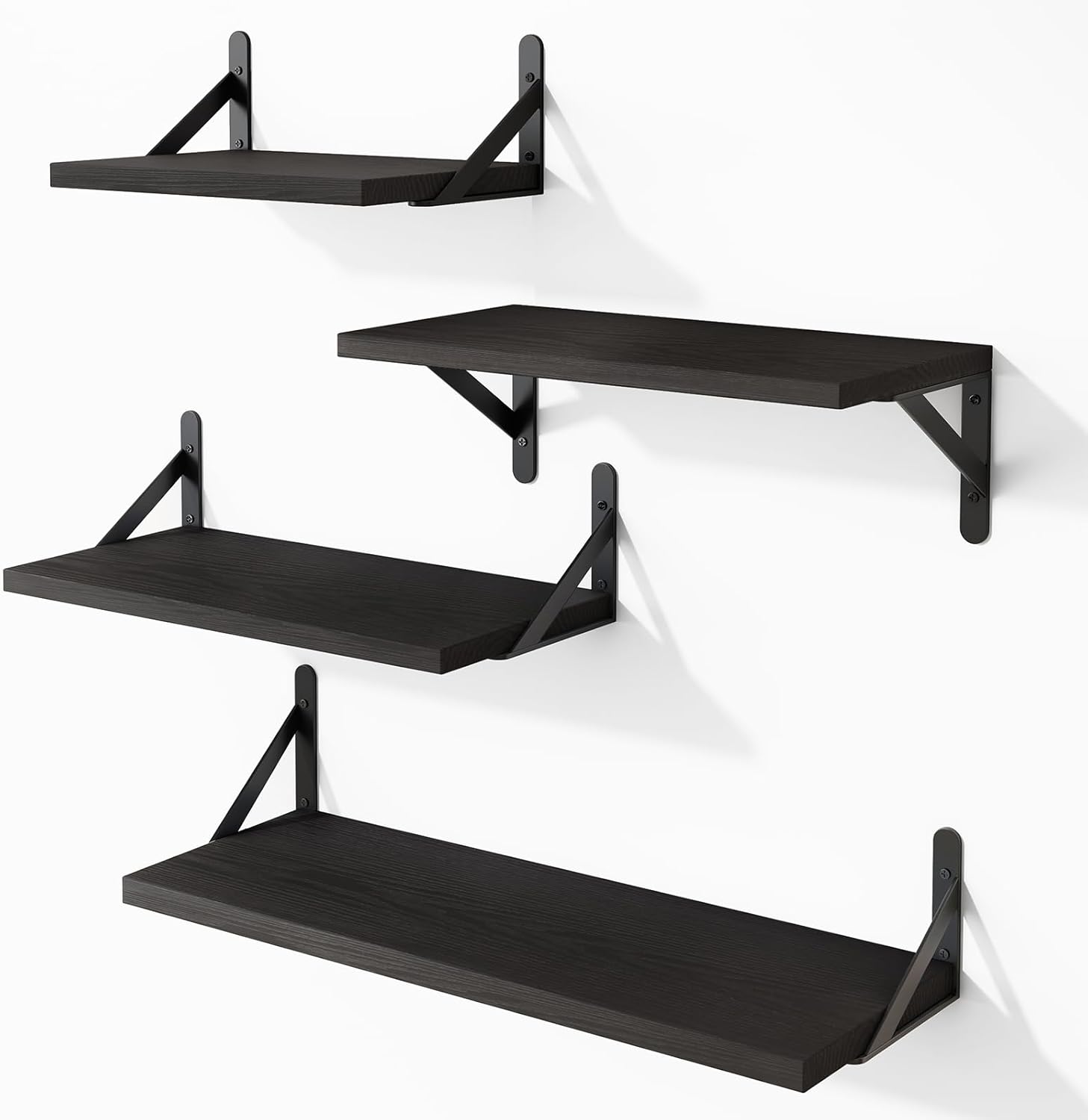 YGEOMER Floating Shelves for Wall, Black Wall Shelves Different Sizes, Wall Mounted Wood Shelf for Living Room, Bathroom, Bedroom, Kitchen, Home Decor (Set of 4) YGEOMER Floating Shelves for Wall, Black Wall Shelves Different Sizes, Wall Mounted Wood Shelf for Living Room, Bathroom, Bedroom, Kitchen, Home Decor (Set of 4)