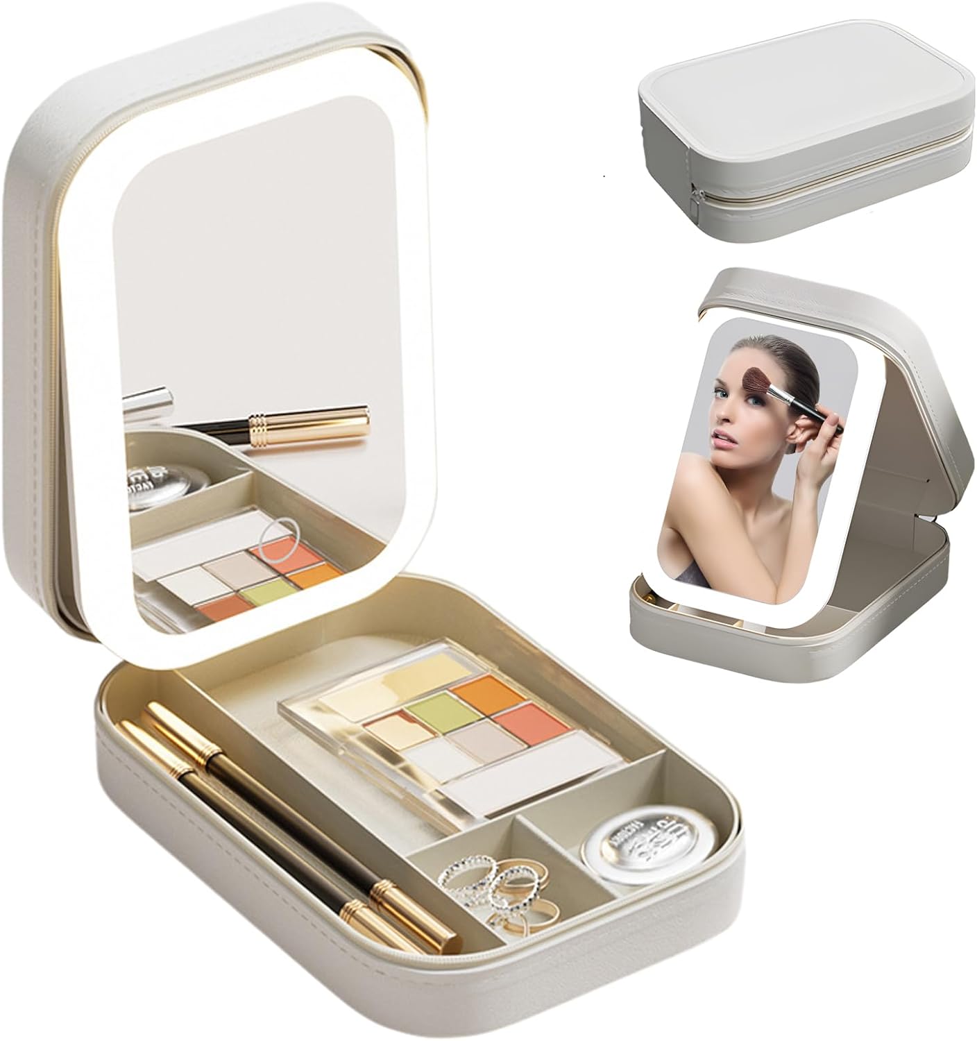 Travel Makeup Bag With Led Mirror, LED Makeup Bag, Travel Makeup Case with Led Mirror, Portable Makeup Box with Mirror and Light, Gift For Girl Women (Beige) Travel Makeup Bag With Led Mirror, LED Makeup Bag, Travel Makeup Case with Led Mirror, Portable Makeup Box with Mirror and Light, Gift For Girl Women (Beige)