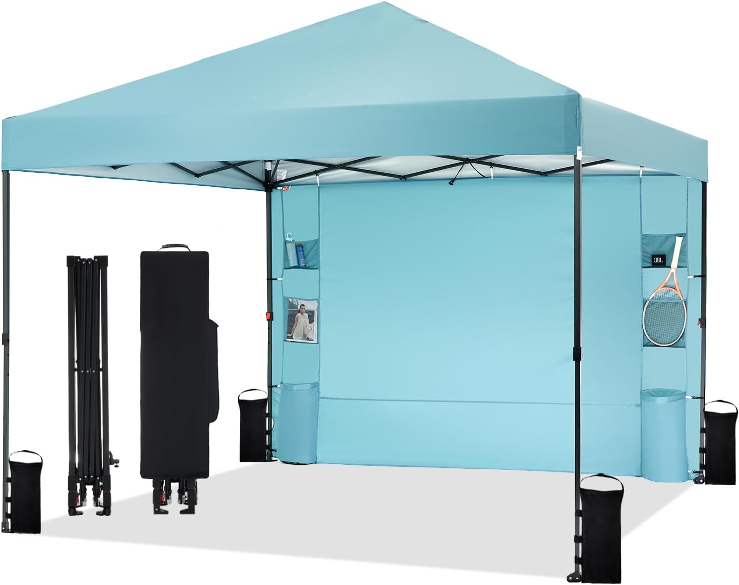 10’x10′ Pop Up Canopy Tent with Sidewall and 6 Pockets, Patented One Push, 1 Person Easy up, Instant Shade Canopy with Vented Roof for Patio Outdoor, Case, 8 Stakes, 4 Ropes, 4 Sandbags (Cyan) 10’x10′ Pop Up Canopy Tent with Sidewall and 6 Pockets, Patented One Push, 1 Person Easy up, Instant Shade Canopy with Vented Roof for Patio Outdoor, Case, 8 Stakes, 4 Ropes, 4 Sandbags (Cyan)