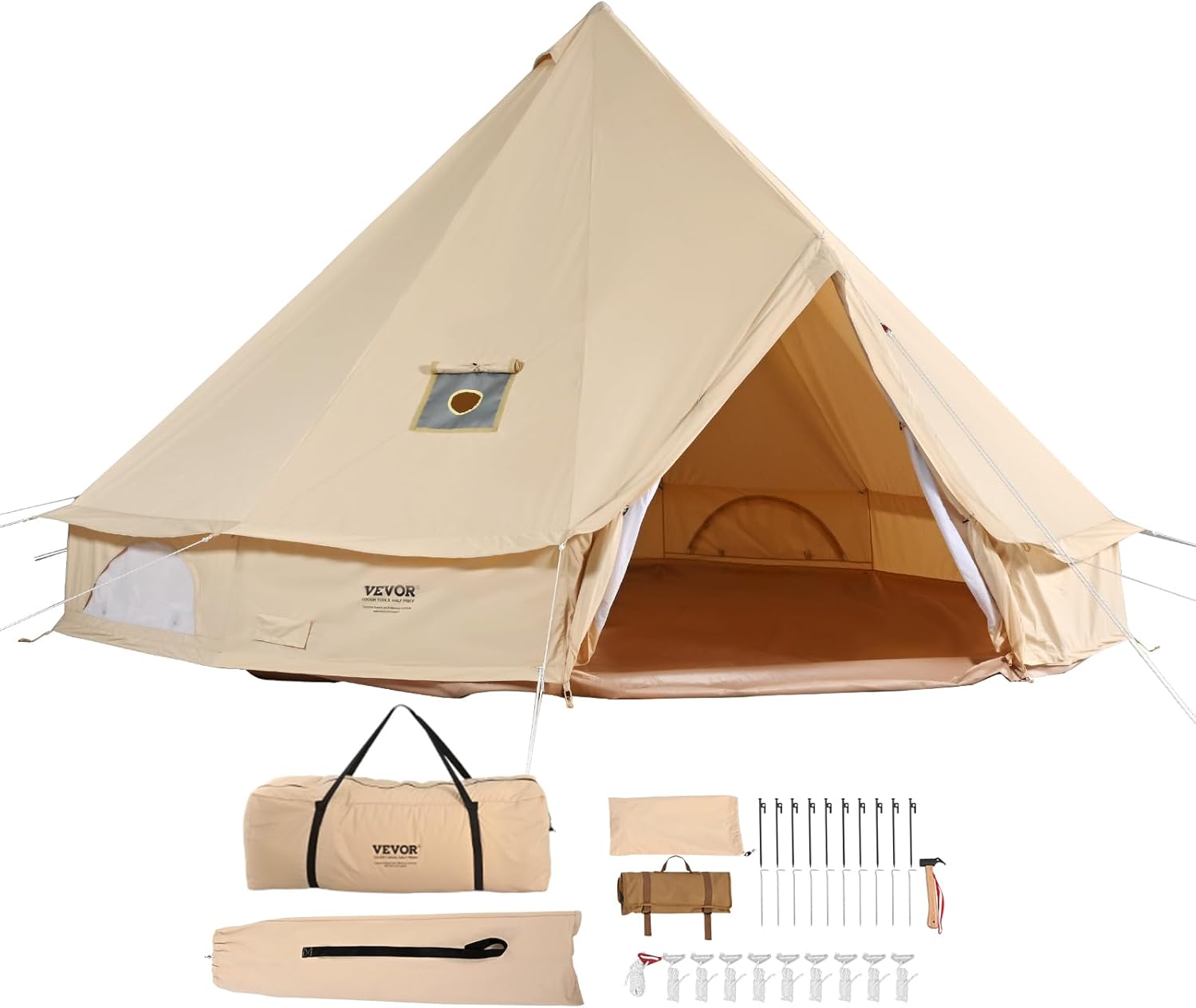 VEVOR Canvas Tent Bell Tent, Yurt Tent 4 Seasons for Camping with Stove Jack, Breathable Tent Holds up to 4 People, Family Camping Outdoor Hunting Party VEVOR Canvas Tent Bell Tent, Yurt Tent 4 Seasons for Camping with Stove Jack, Breathable Tent Holds up to 4 People, Family Camping Outdoor Hunting Party