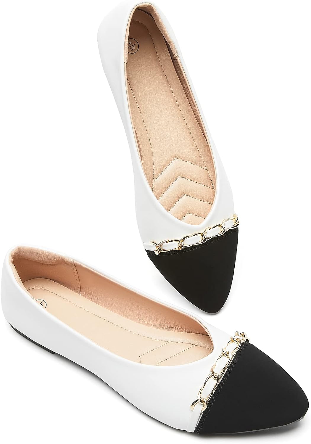 BABUDOG Women’s PU Leather Flats Shoes,Black and White Dress Shoes,Crimping Faux Suede Pointed-Toe Flats BABUDOG Women’s PU Leather Flats Shoes,Black and White Dress Shoes,Crimping Faux Suede Pointed-Toe Flats