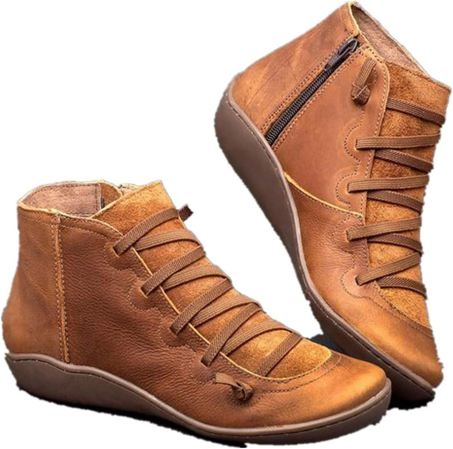 Zrayuler Ankle Boots for Women Arch Support Womens Low Heel Fashion Lace Up Zipper Booties Casual Walking Short Bootie Slip On Vintage Leather Ladies Sneaker Fall Winter Outdoor Flat Roman Shoes Zrayuler Ankle Boots for Women Arch Support Womens Low Heel Fashion Lace Up Zipper Booties Casual Walking Short Bootie Slip On Vintage Leather Ladies Sneaker Fall Winter Outdoor Flat Roman Shoes