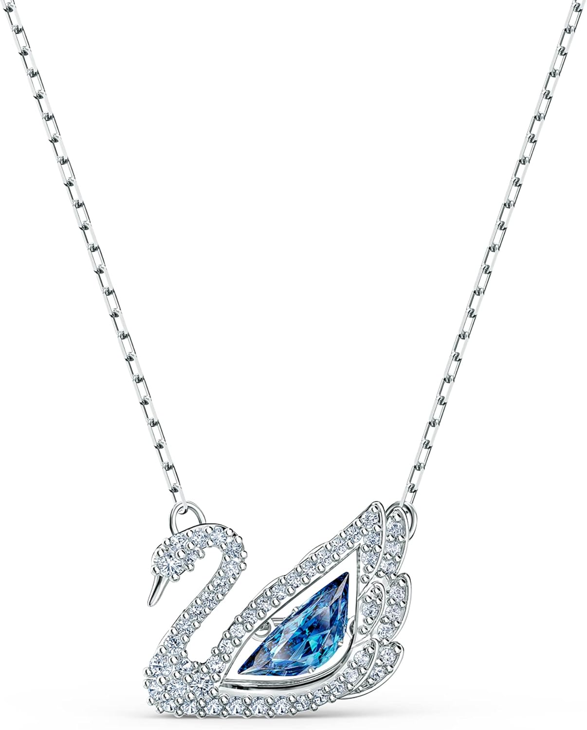 SWAROVSKI Dancing Swan Necklace Jewelry Collection, Rhodium Finish, Blue Crystals, Clear Crystals SWAROVSKI Dancing Swan Necklace Jewelry Collection, Rhodium Finish, Blue Crystals, Clear Crystals