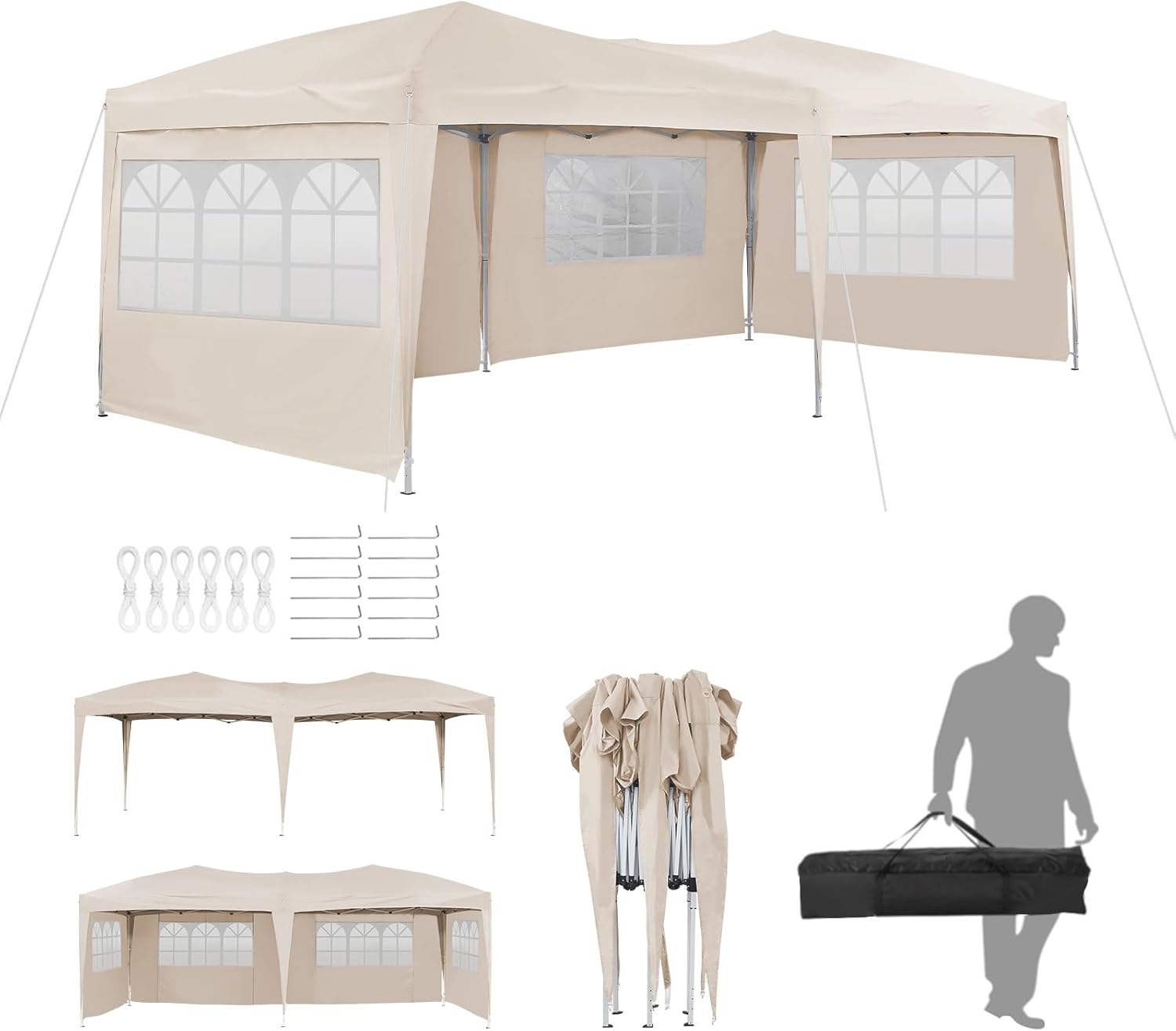 10×20 Party Tent Wedding Patio Gazebo, with 6 Removable Sidewalls & Carry Bag The Pop Up Canopy Tent, Anti-UV All Season Wind Waterproof Commercial Outdoor Wedding BBQ Events Party Tent(Cream) 10×20 Party Tent Wedding Patio Gazebo, with 6 Removable Sidewalls & Carry Bag The Pop Up Canopy Tent, Anti-UV All Season Wind Waterproof Commercial Outdoor Wedding BBQ Events Party Tent(Cream)