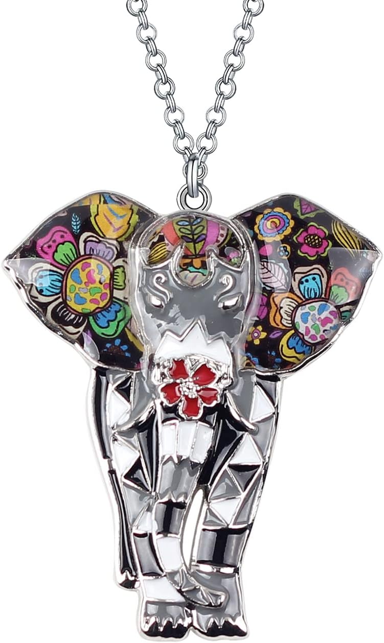 BONSNY Signature Africa Wildlife Collection SUNRISE Jungle Safari Wild Elephant Enamel Pendant Necklace BONSNY Signature Africa Wildlife Collection SUNRISE Jungle Safari Wild Elephant Enamel Pendant Necklace