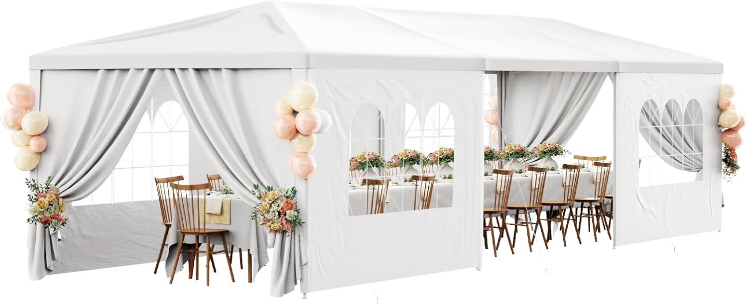10×30 Outdoor Party Tent White Tents for Parties Heavy Duty Canopy Tent Patio Gazebo Shelter with 7 Removable Sidewalls Wedding BBQ Events Tent for Birthday Graduation Backyard Garden 10×30 Outdoor Party Tent White Tents for Parties Heavy Duty Canopy Tent Patio Gazebo Shelter with 7 Removable Sidewalls Wedding BBQ Events Tent for Birthday Graduation Backyard Garden
