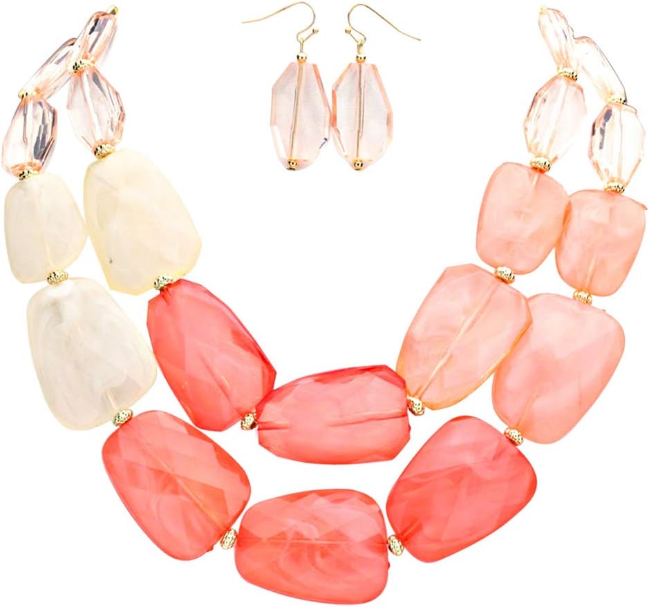 Rosemarie Collections Women’s Chic Ombre Polished Resin Statement Necklace Earring Set, 16″+3″ Extender Rosemarie Collections Women’s Chic Ombre Polished Resin Statement Necklace Earring Set, 16″+3″ Extender